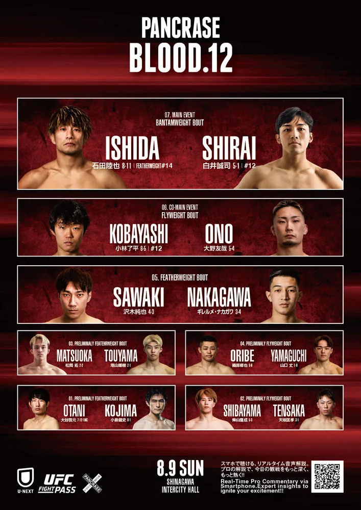石田陸也がバンタム級転向戦！白井誠司と激突【PANCRASE BLOOD.12】